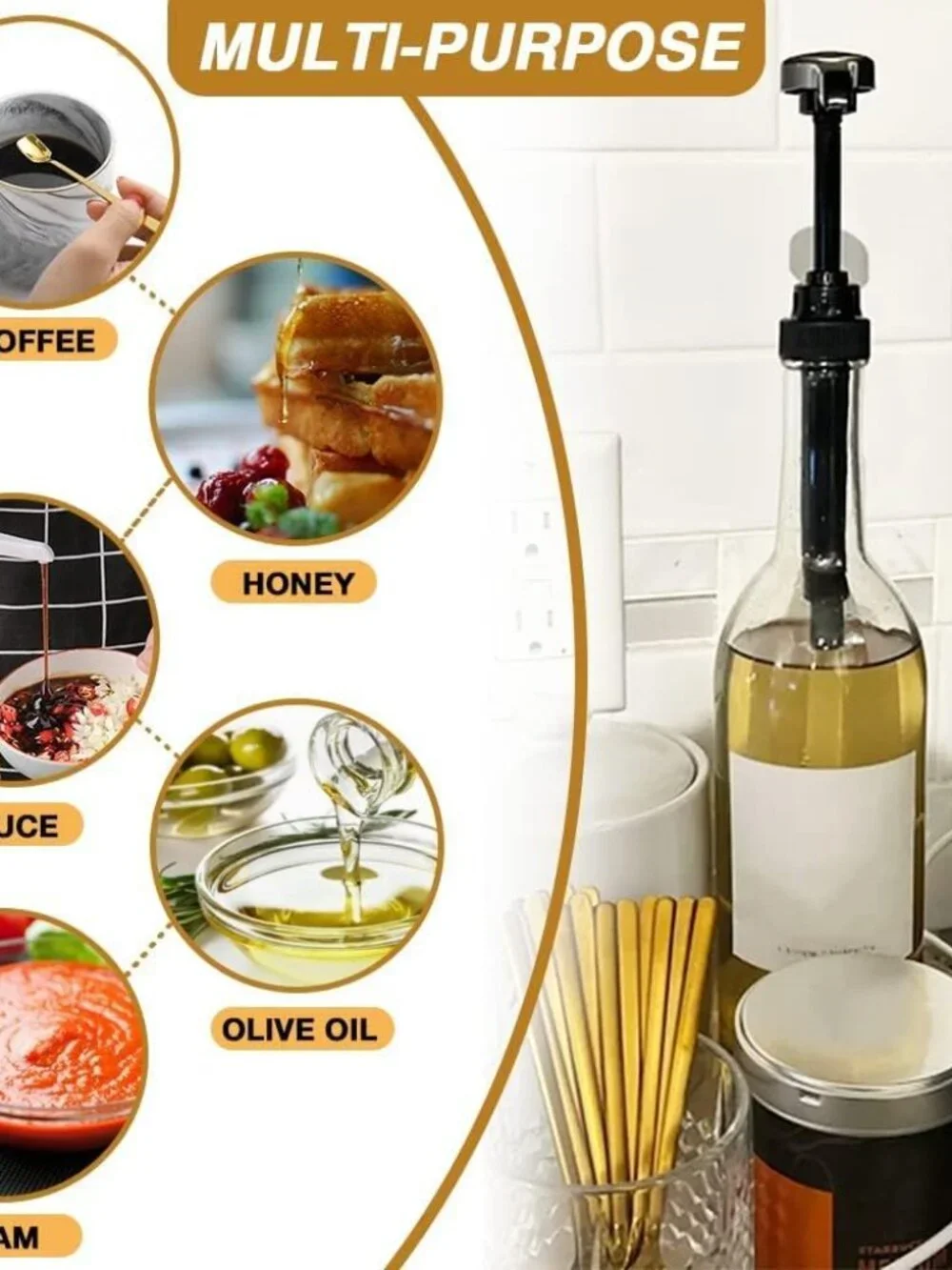 10 Pcs Gold Coffee Syrup Pump, Compatible with 25.4 Oz/750ml Bottles, Syrup Disp